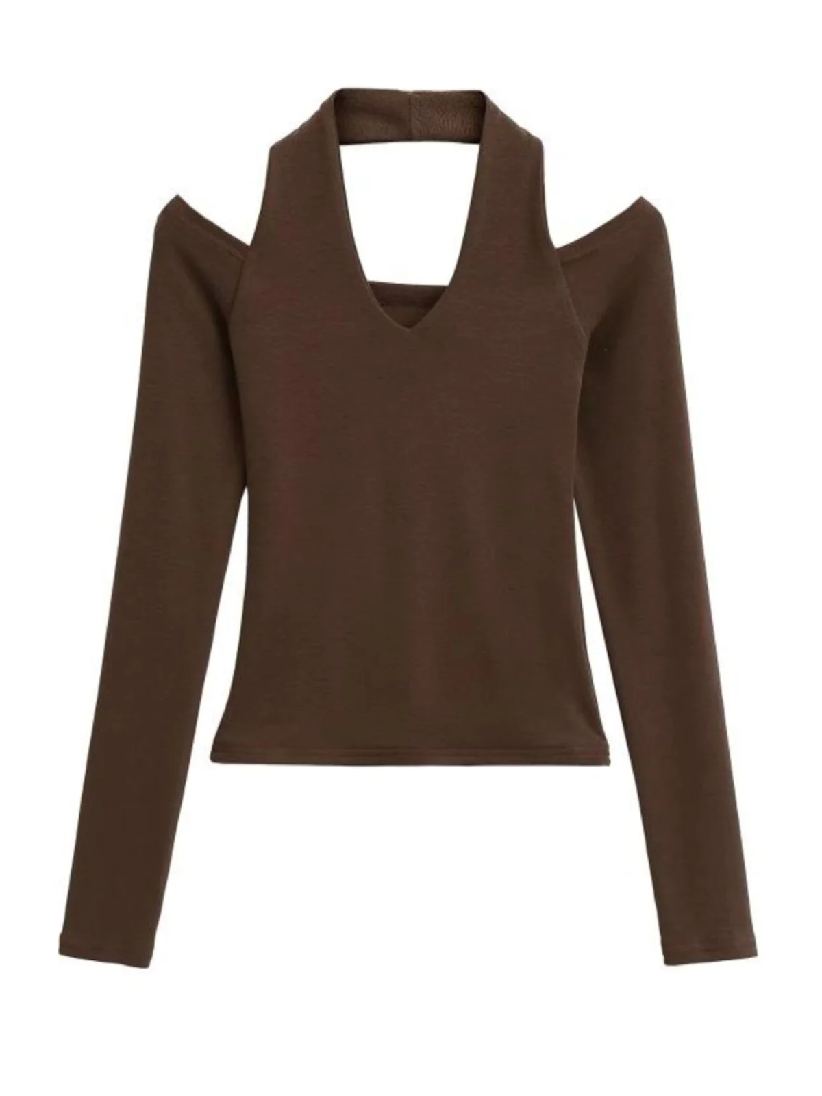 Sexy Layered oulder Baring Long Sve Ne Hanging T-irt Inner Wear Base irt Design Sense Street Sle ort Length