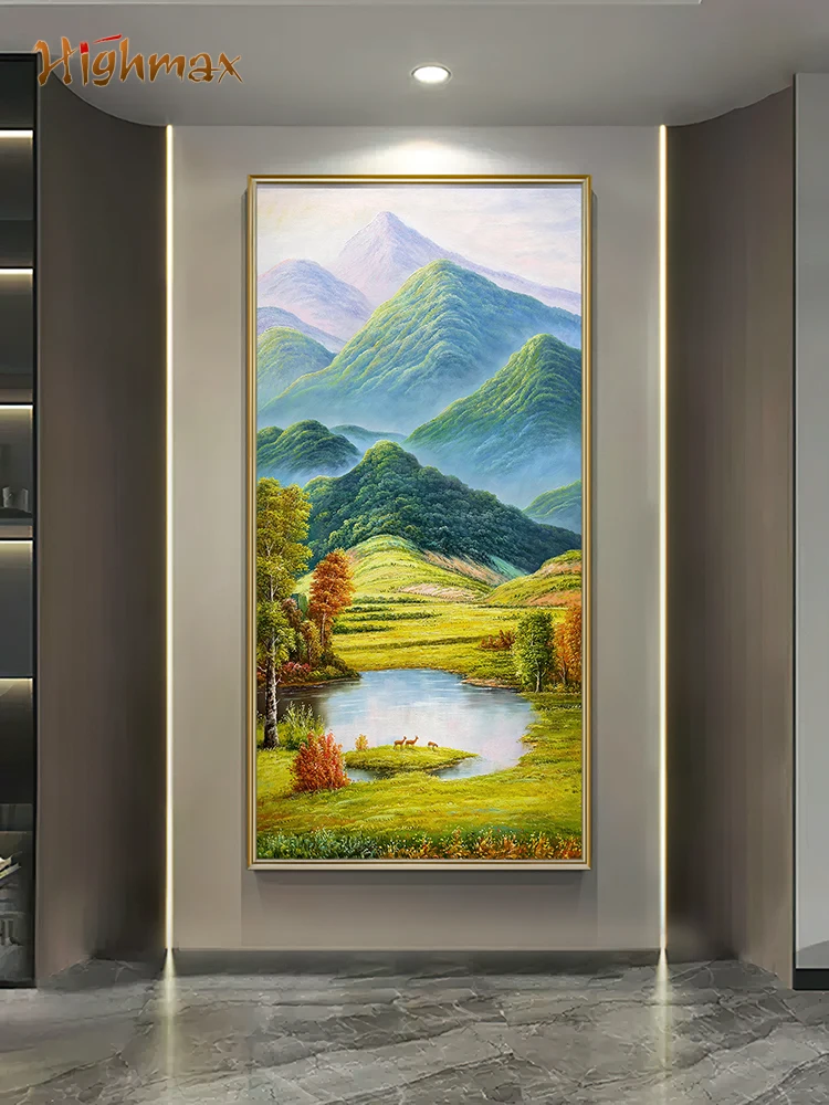 highmax Autumn Mountain Canvas Painting Animal Plants Landscape Murals Picture Forest Scenic Green Tree For Office Home Decor