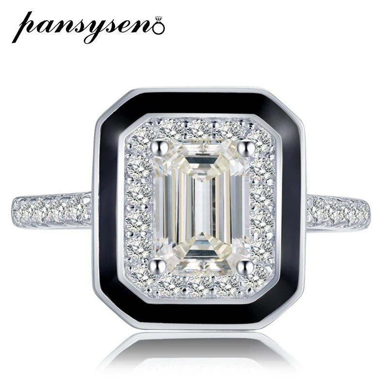 

PANSYSEN 100% 925 Sterling Silver 5X7MM 1CT Emerald Cut High Carbon Diamond Rings for Women Man Cocktail Party Jewelry Wholesale