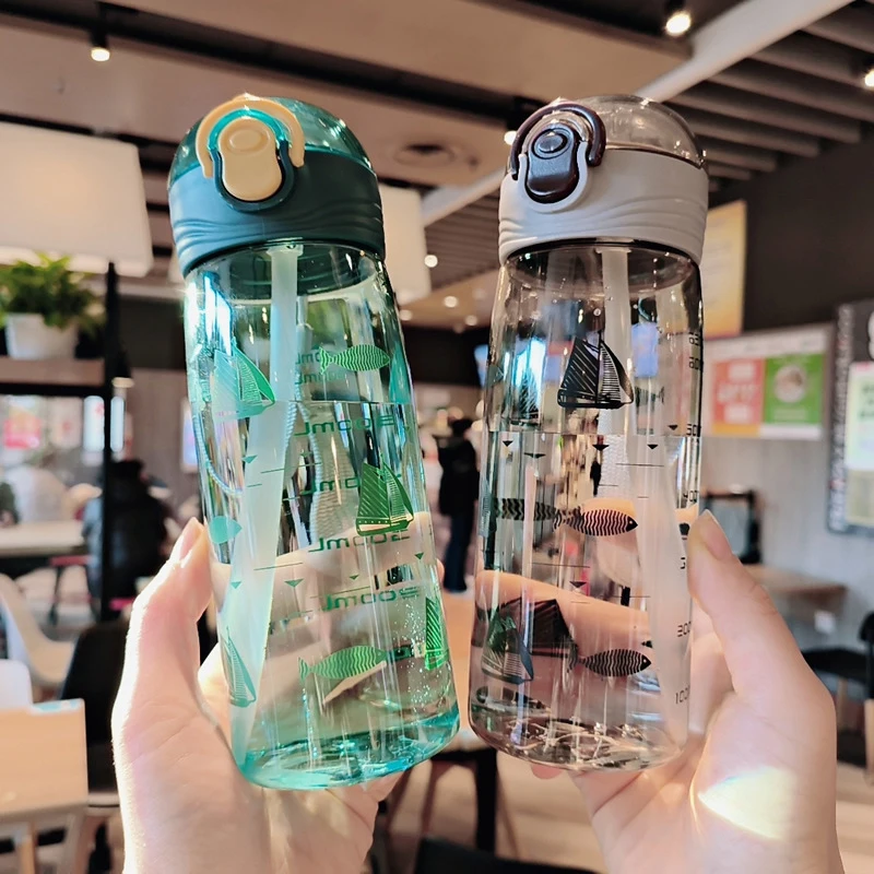 650/750ML Plastic Water Bottle For Drinking Portable Sport Tea Coffee Cup Kitchen Tools Kids Water Bottle For School Transparent