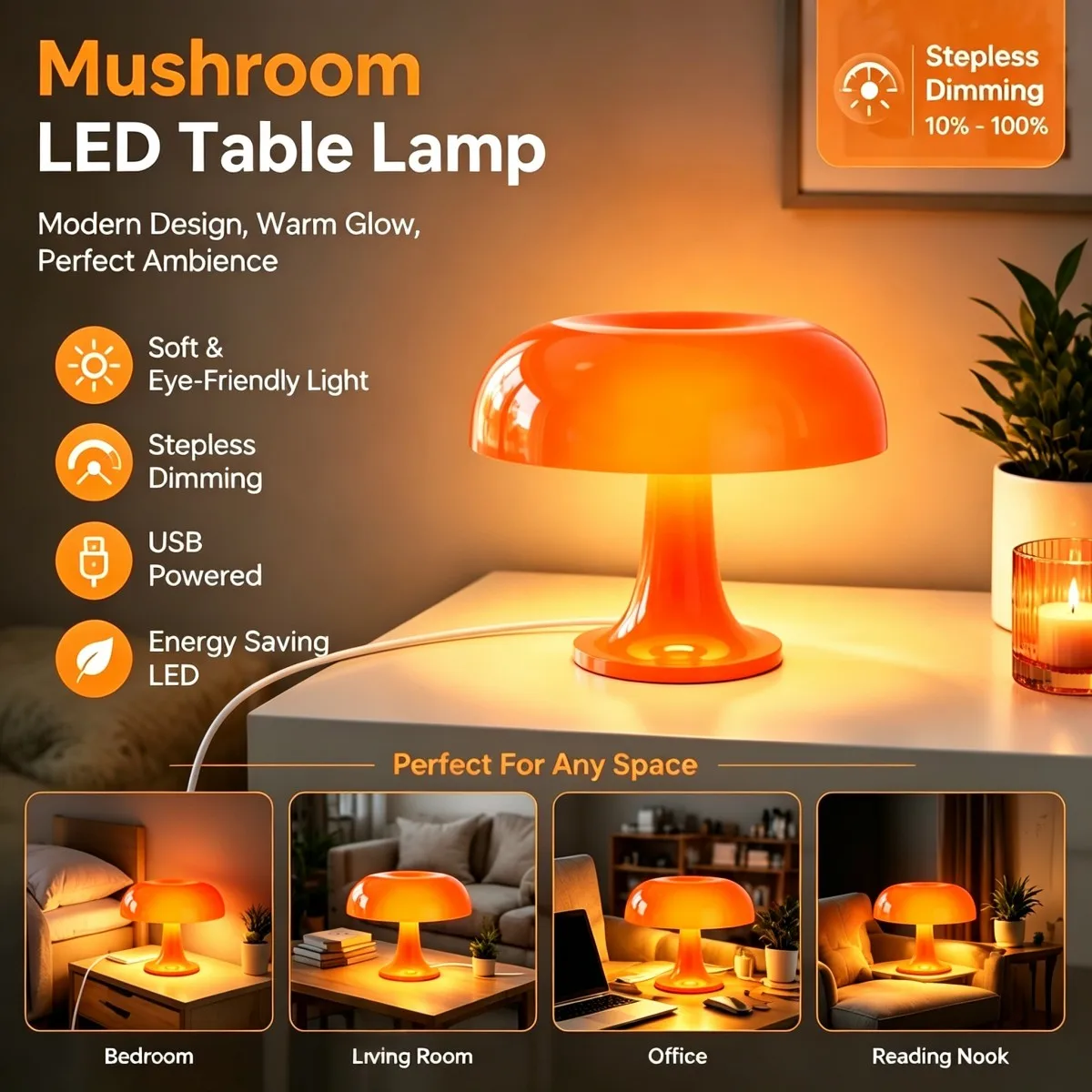 Mushroom LED Night Lamp USB Plug-In Retro Atmosphere Table Lamp Decorative Lighting for Living Room And Bedroom