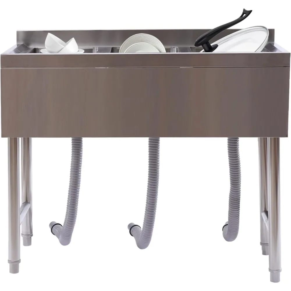 

Industrial-Strength Triple Basin Sink with Faucet and Drainboard, Stainless Steel Laundry and Culinary Sink Kit