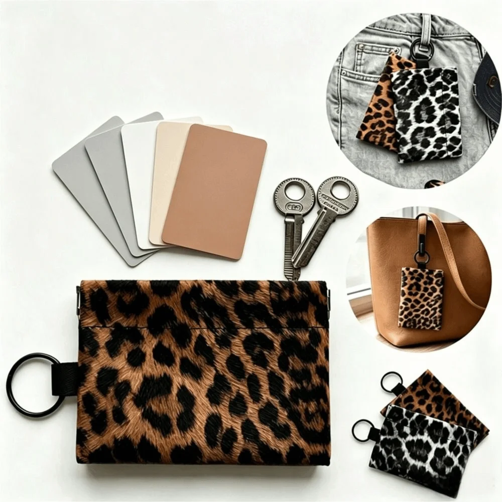 New Leopard Print Coin Purse Automatic Closure Portable Key Ring Pouch Squeeze Opening Card Holder Men Women