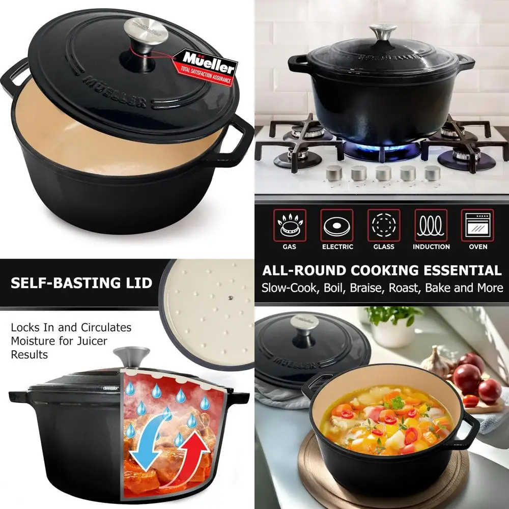 

Enameled Cast Iron Dutch Oven 4.5 QT, Heavy-Duty Casserole Dish with Lid, Oven-Safe, Perfect for Braising and Stew Cooking