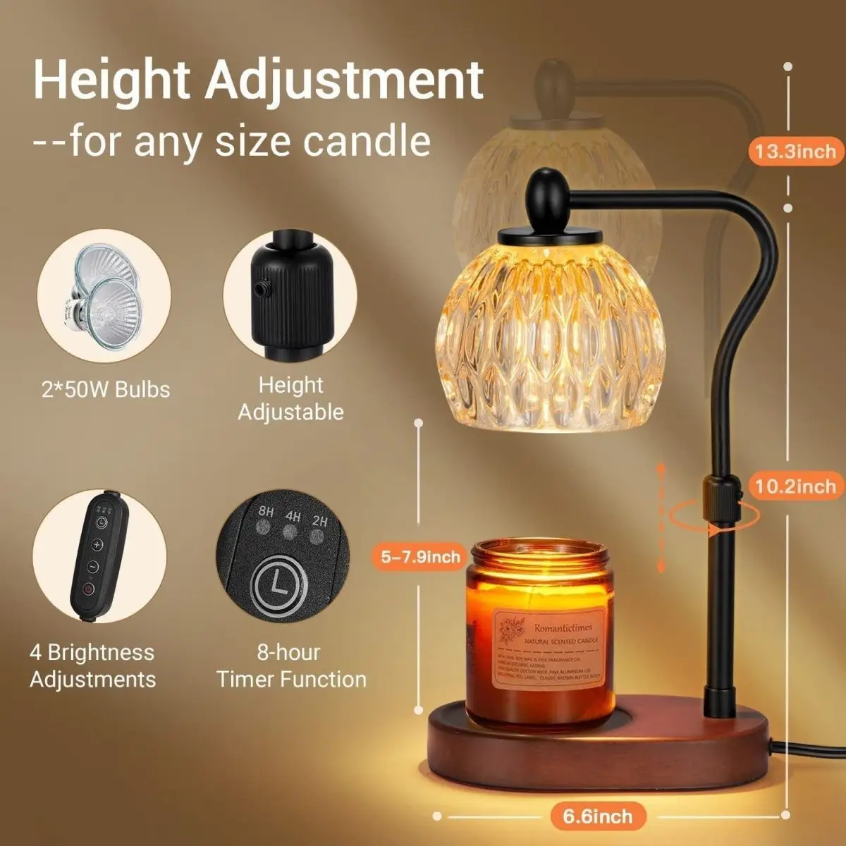 Imagem -02 - Altura Ajustável Lâmpada de Cabeceira Ajustável Candle Warmer Quarto Mood Light Decorações Home Mesa Interior 110v 230v