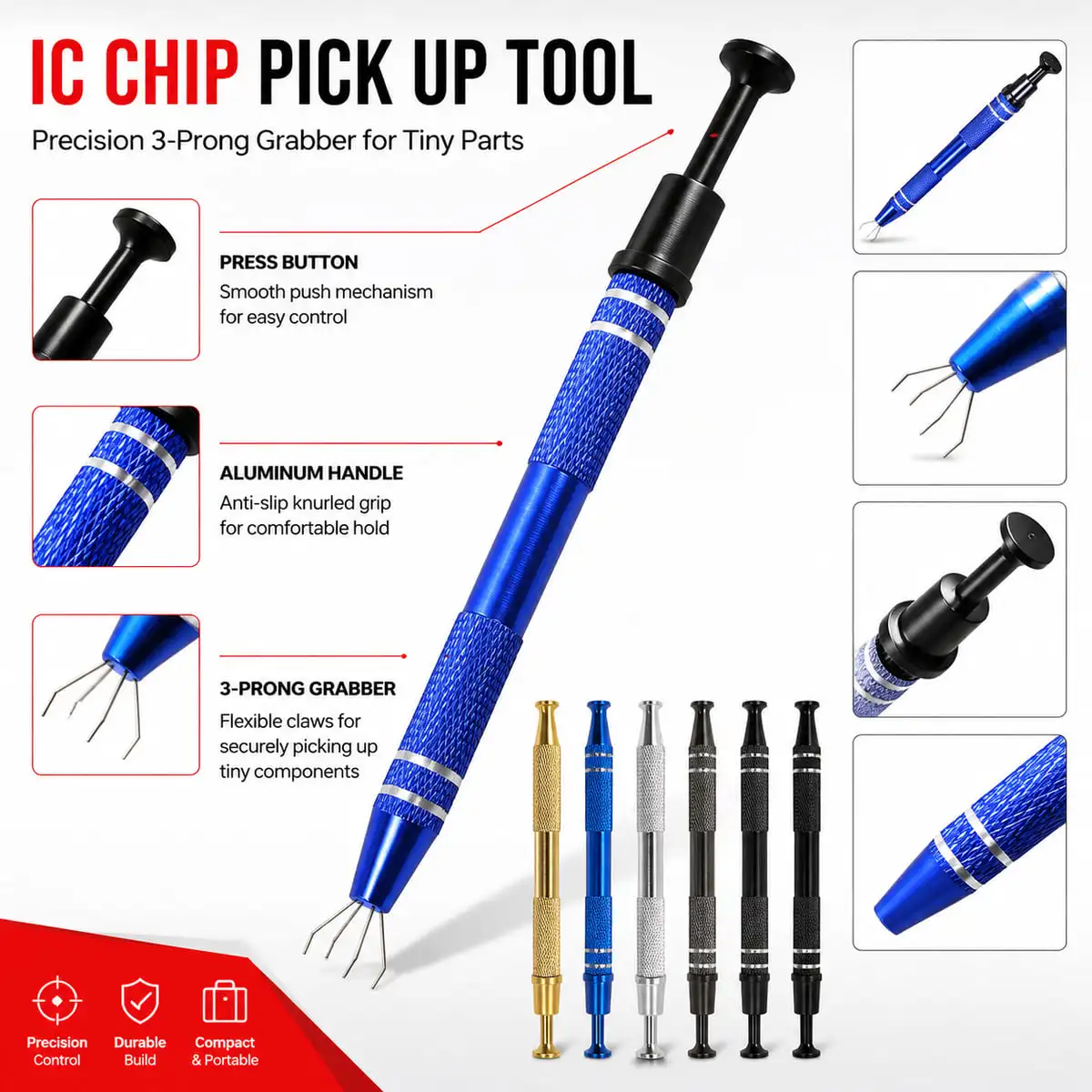 PINMOAP Four Claw IC Extractor Precision Pickup Tool Pen for BGA Chips Screws Small Parts Electronics Repair Nail Art DIY
