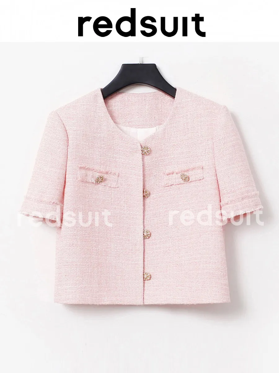 New Round neck thin short sleeved jacket Coats  pink top summer Custom Sizes