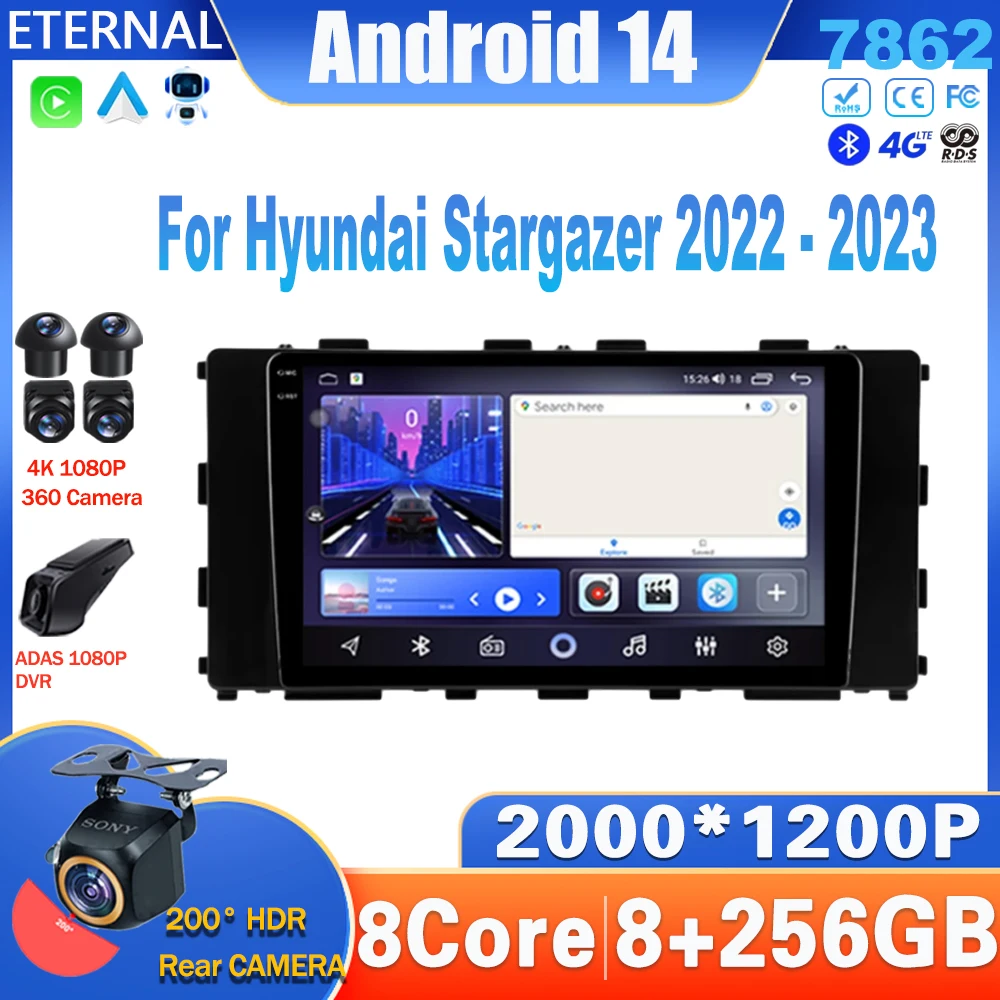 

Android 14 For Hyundai Stargazer 2022 - 2023 Car Radio Carplay Multimedia Video Player GPS Navigation Android Auto WIFI No 2Din