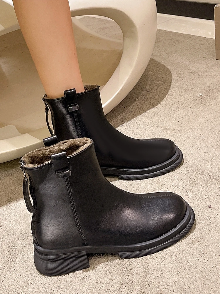 Botas de punta redonda con cremallera para mujer, botines estilo Chelsea, Rock Med, goma, Lolita, PU, solit, otoño e invierno, 2023