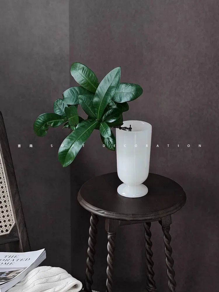 Natural Marble White Jade Vase European Style Living Room Modern Light luxury Artistic Decoration Advanced Desktop Small Vase