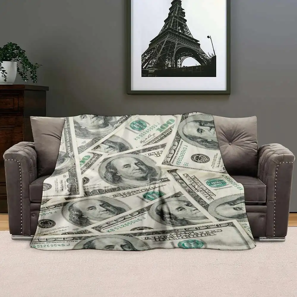 

Room DIY Currency Flannel Blanket Living Office Warm Sofa Blanket Student Blanket Air Conditioning Blanket