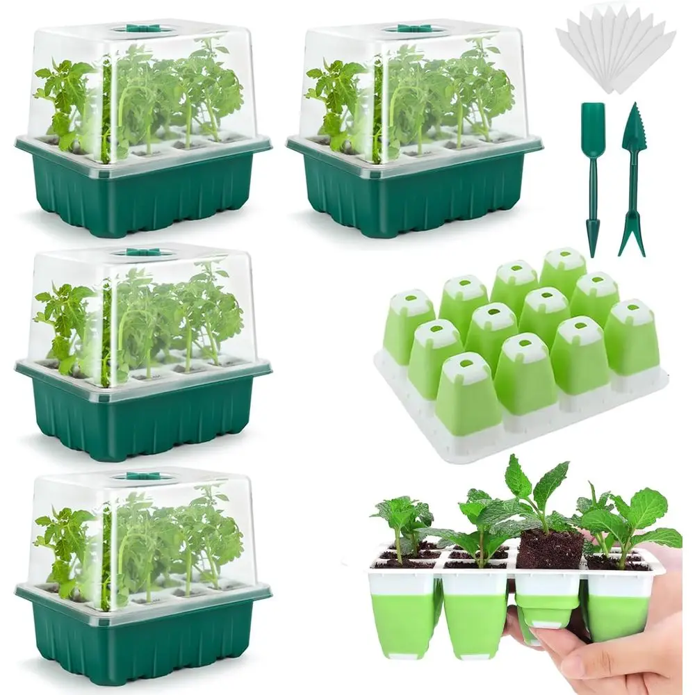 

Seed Starter Tray, 48 Cells Indoor Seed Starter Kit, Flexible Silicone Designed Seedling Starter Trays, Germination Tray with Hu