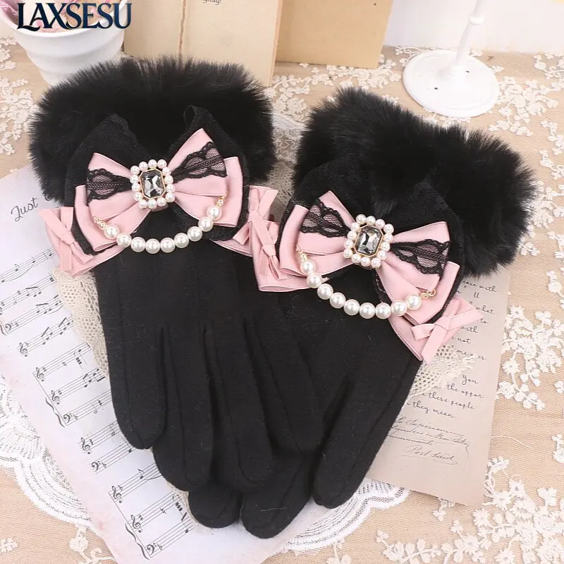 gants-lolita-pour-filles-doux-et-mignons-avec-nœud-en-dentelle-et-strass-gants-kawaii-gants-a-perles-compatibles-ecran-tactile-gants-d'automne-et-d'hiver-pour-femmes
