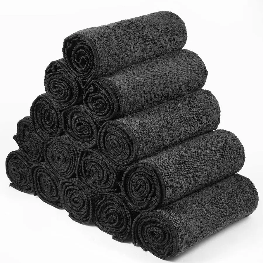 26 Pack Salon Towel Bulk Black Microfiber Hair Drying Towels Bleach Proof Microfiber Lint Free Absorbent Hand Towels Set for Hom