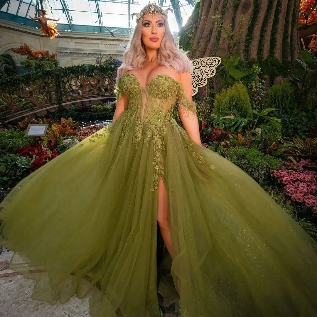 

Иллюзионные зеленые вечерние платья Linda по индивидуальному заказу Vestidos de Gala Милая с открытыми плечами и разрезом спереди Кружевные платья для выпускного вечера