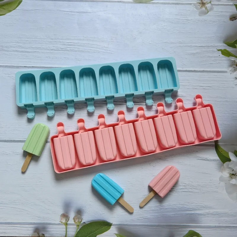 8 Cavities Double Groove Silicone Ice Cream Mold Oval Chocolate Cake Candy Jelly Ice Baking Mould Soap Candle Making Set Gifts