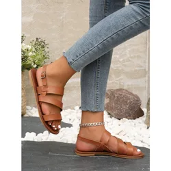 Shoes for Women 2023 Fashion Summer New Women's Flat Bottom Roman Strap Flat Gladiator Sandals Casual Sandals Women Large Size