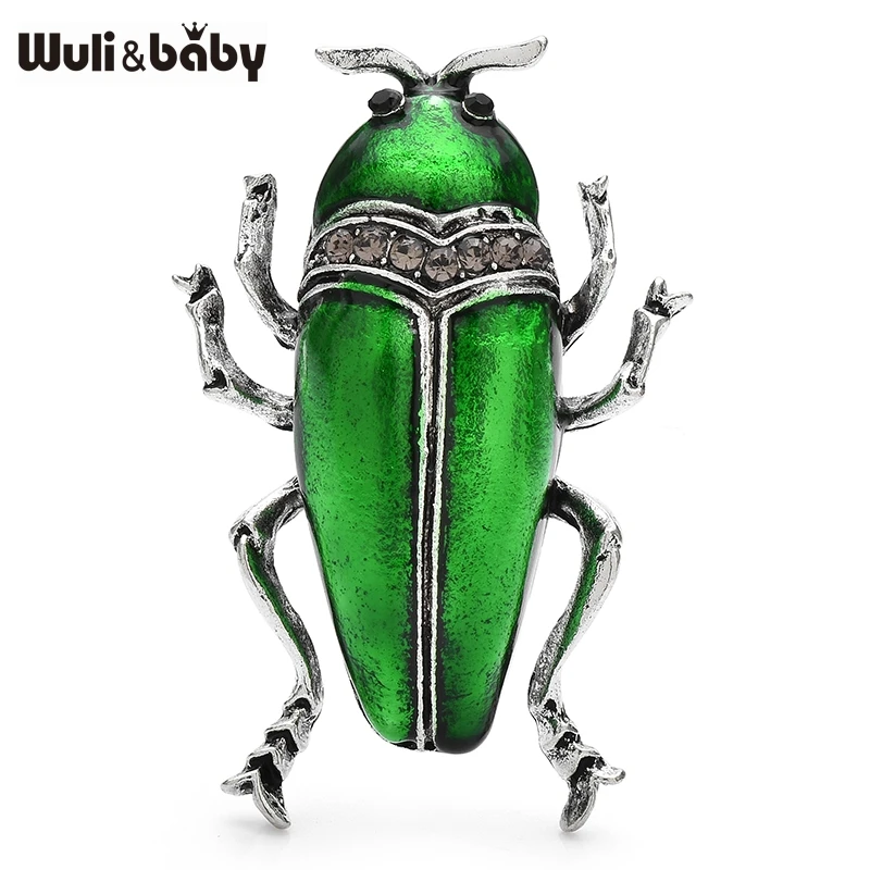 Wuli & baby verde esmalte besouro broche pinos cristal inseto metal emblema novo designer jóias acessório presente