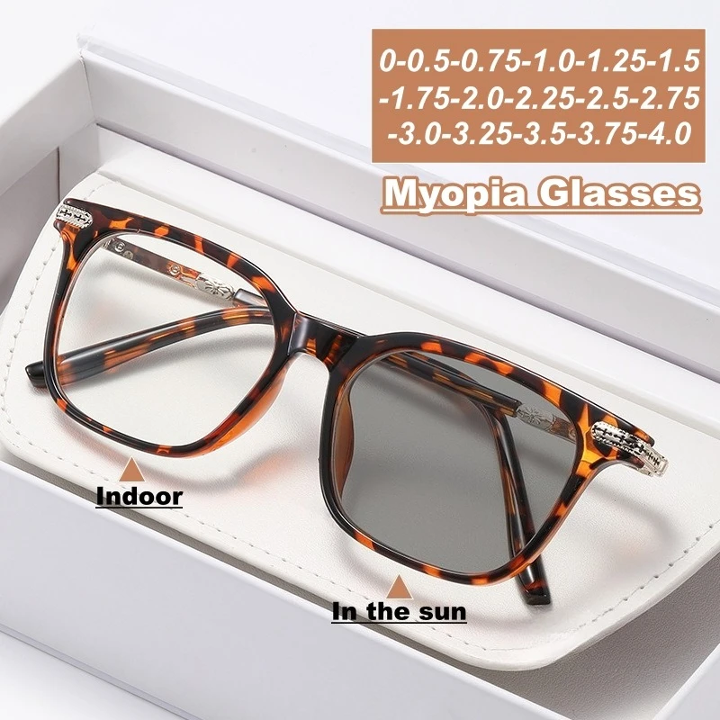 

Fashionable Color-changing Nearsighted Glasses Retro Anti-blue Light Glasses Frame Photochromic Myopia Glasses-1.75-2.25-2.75