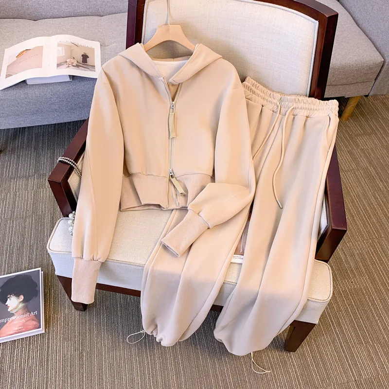 

Women Casual Hoodies Suit Spring Autumn Tracksuit 2 Pieces Set Zip-up Sweatshirts Drawstring Sweatpants Outfits Wholesale cloth