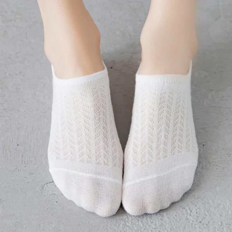 Chaussettes d\'été invisibles en silicone pour femmes, chaussettes courtes respirantes, coupe basse, 5 paires par lot