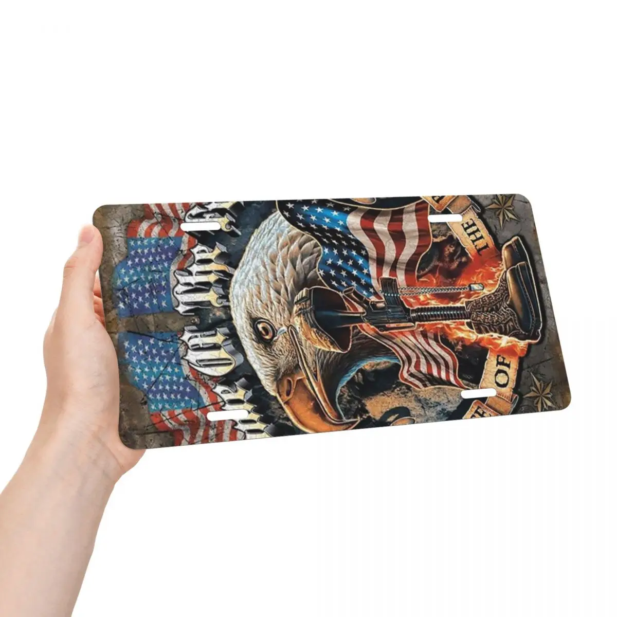 Novelty American Flag And Bald Eagle Decorative Metal License Plate USA Patriotic Aluminum Car Front Vanity Tag 12x6 Inch