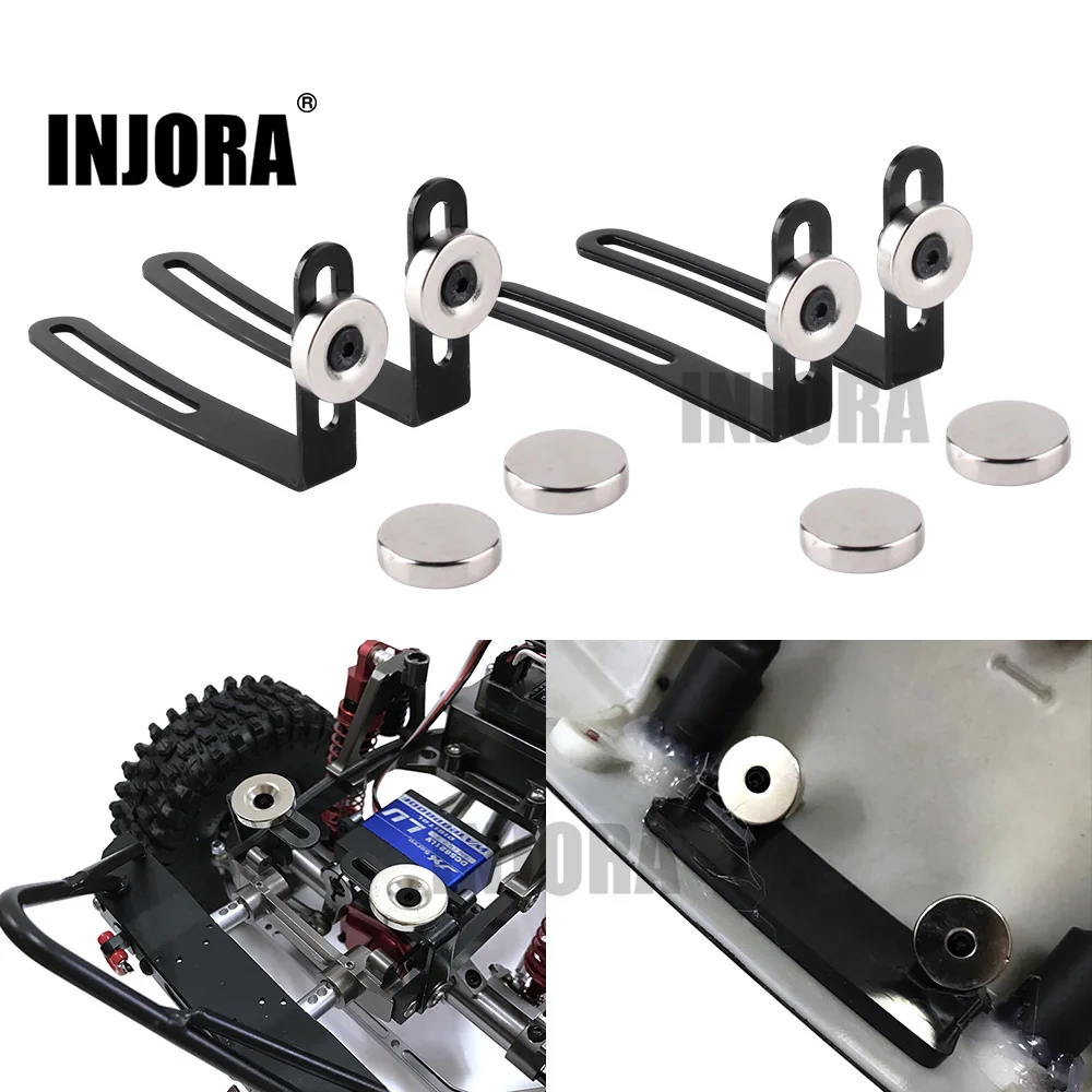 INJORA 4PCS RC Car Shell Body Mount Metal L-Bracket with Magnet for 1:10 RC Crawler Car Axial SCX10 90046 D90