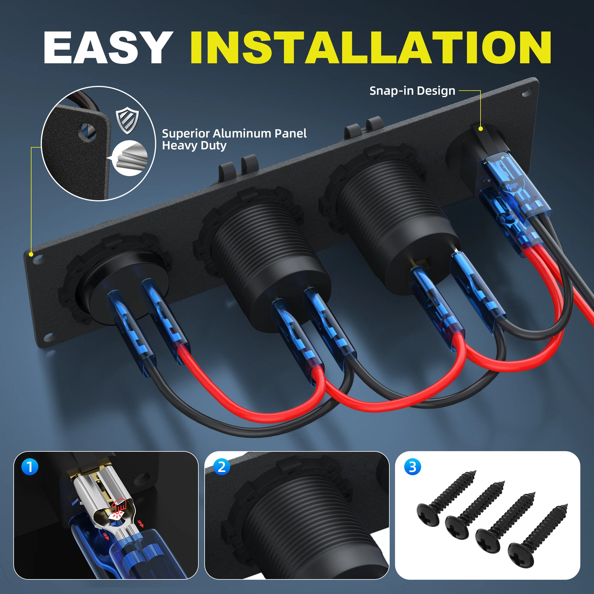 DaierTek 4 in 1 ON/OFF Charger Socket Panel Dual USB Socket Power Outlet & LED Voltmeter &Cigarette Lighter Socket& LED Switch