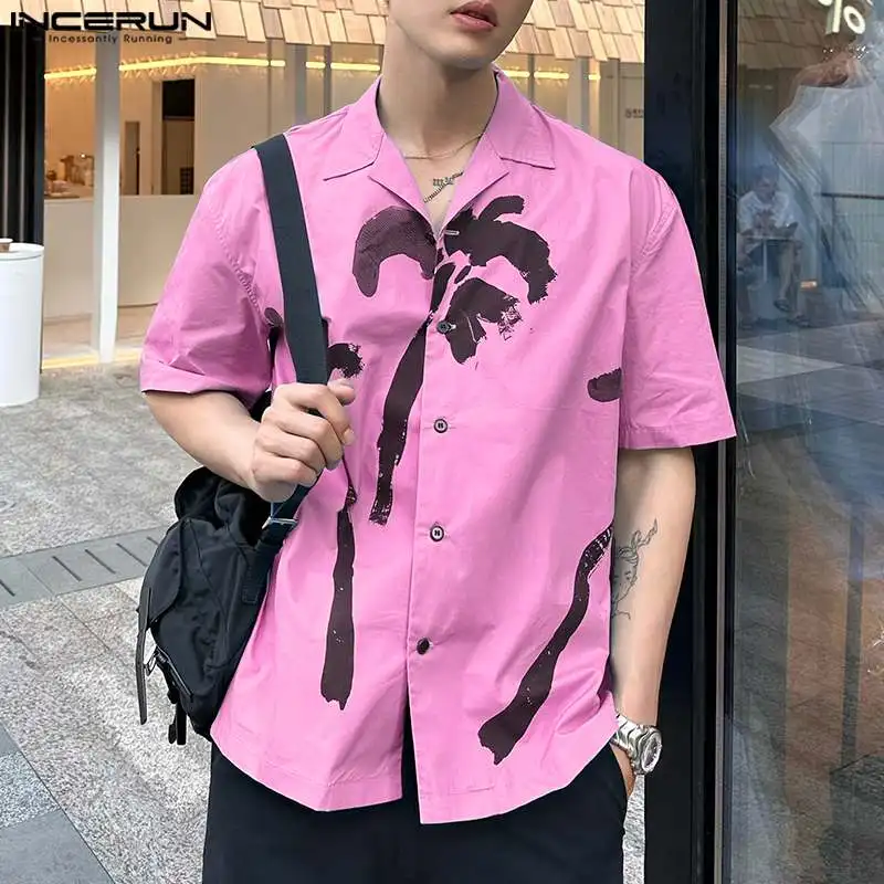 

INCERUN Men Shirt Printing Lapel Short Sleeve Button Casual Men Clothing Streetwear 2024 Summer Fashion Leisure Shirts S-5XL