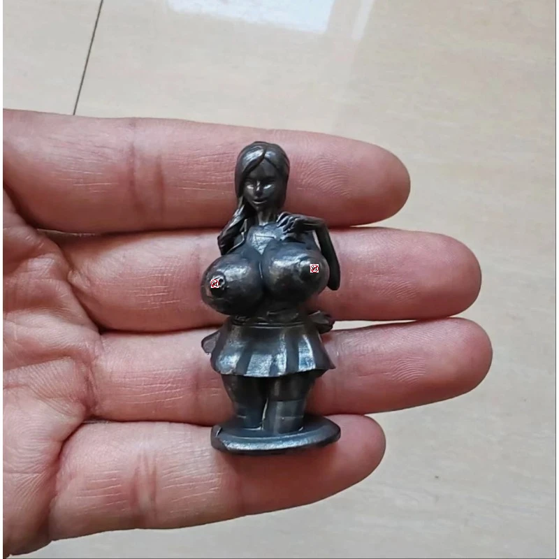 Black brass anime sexy mini skirt busty beautiful girl statue figurine ornament