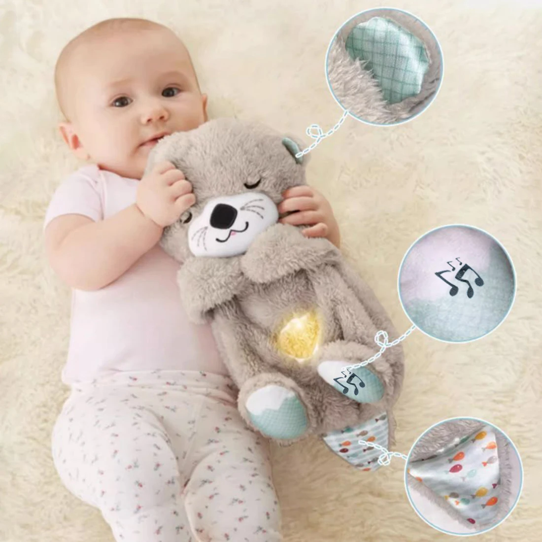 Breathing Otter Baby Sleep and Playmate 4 Modes Halloween Koala Musical Stuffed Plush Toy with Lights Sounds Sensory Baby Gifts