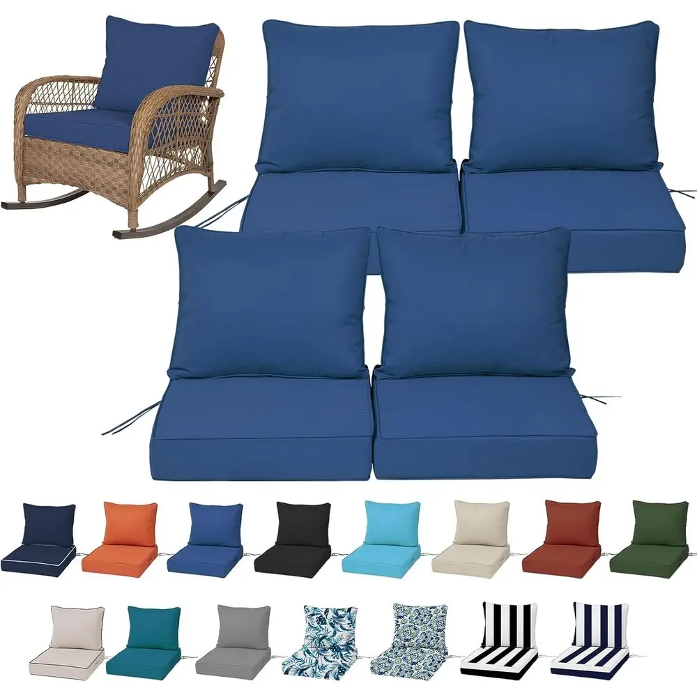 24x24 Outdoor Deep Seat Cushions Set of 4, Patio Replacement Foam Cushions for Outdoor Furniture, Waterproof & Fade Resistant Pa
