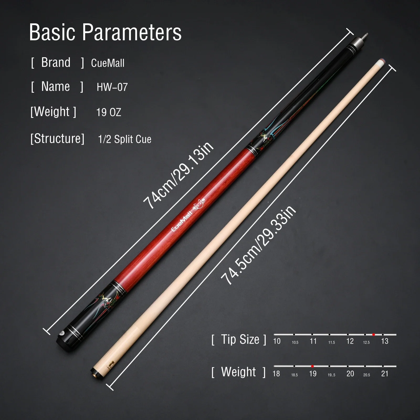 عصا البلياردو الفاخرة من Cue Mall مع وصلة توصيل سريعة من الفولاذ المقاوم للصدأ وطرف متعدد الطبقات ملون