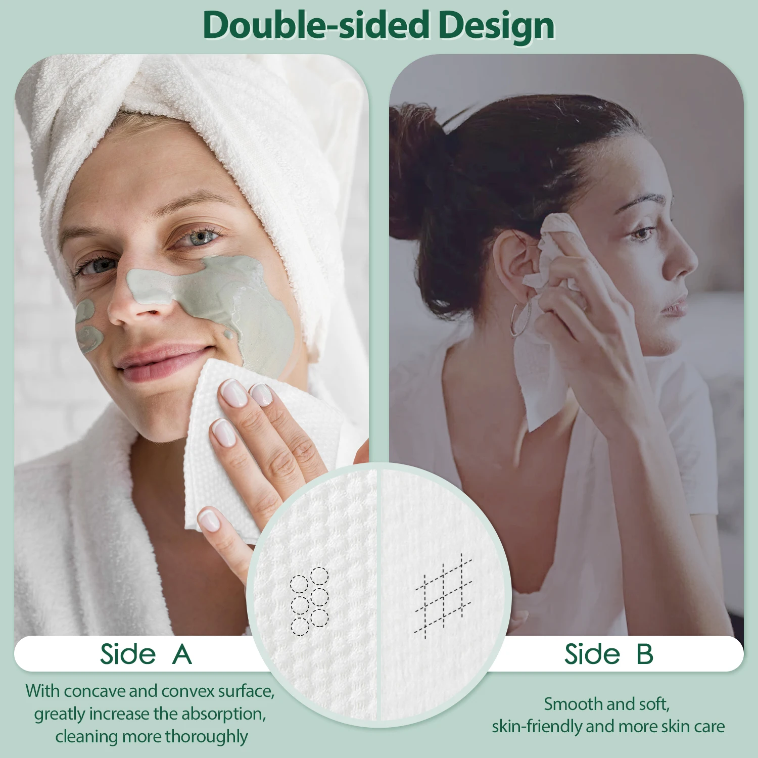 Bamboo Disposable Face Towel Biodegradable Dry Face Wipes 60 Count Thick Clean Facial Towel for Sensitive Skin 20x20cm
