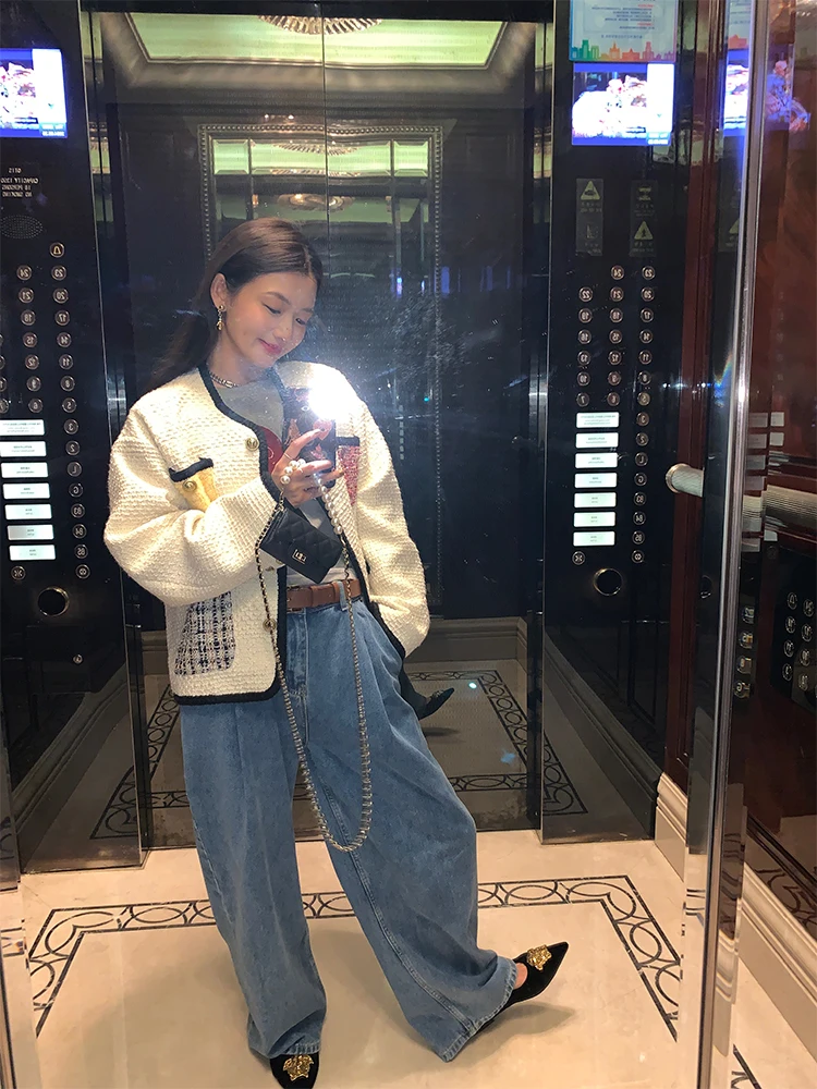 

Women's Loose Woolen Coat 2024 New Sle Small Size Sle Design Korean Version Splicing Proc Polyester Fiber