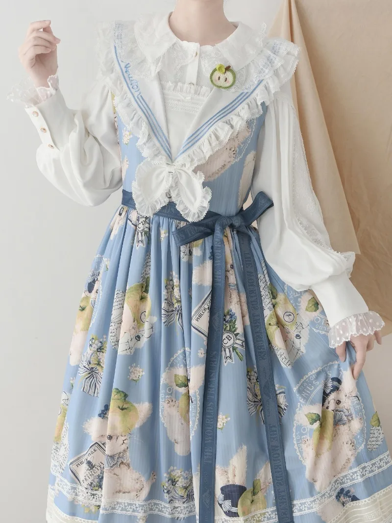 일본 로리타 스타일 레이스 인형 칼라 블라우스, 긴팔 셔츠, 슬림핏 상의, 싱글 브레스트 블라우스, 오리지널 스위트 Y2k 여성