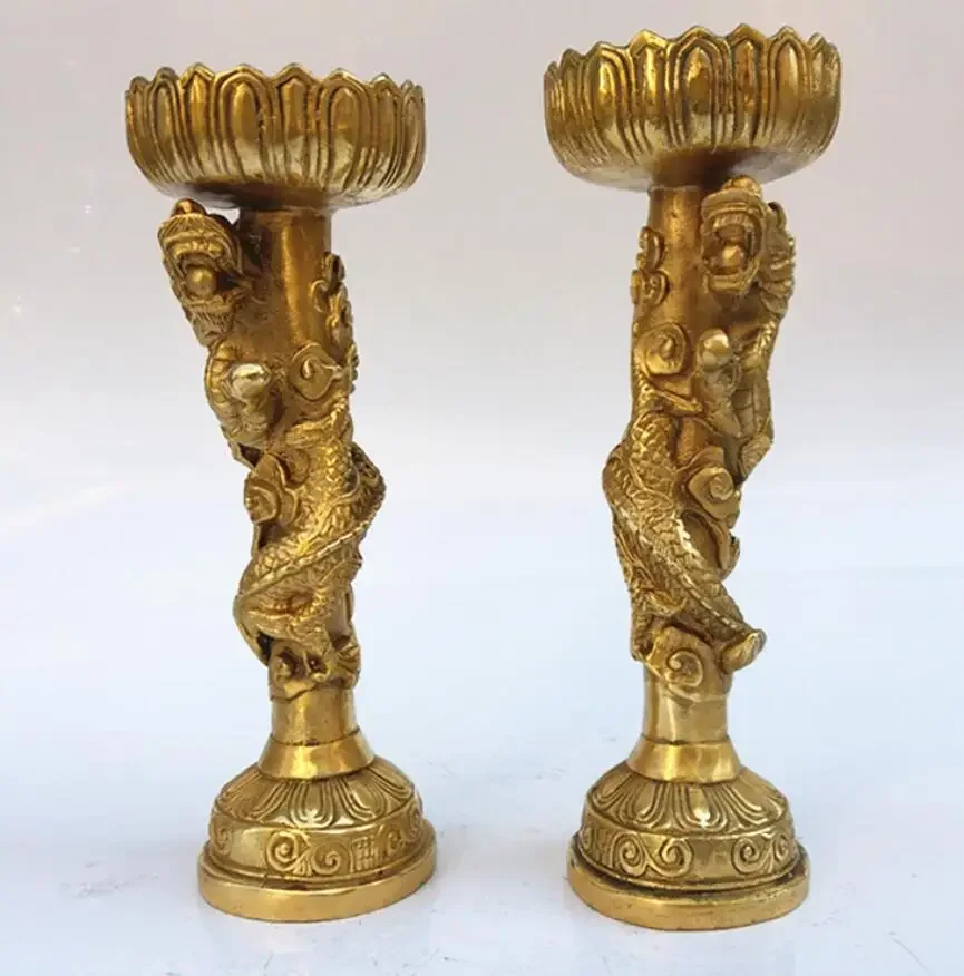 Pure copper Panlong Candlestick handicraft ornaments