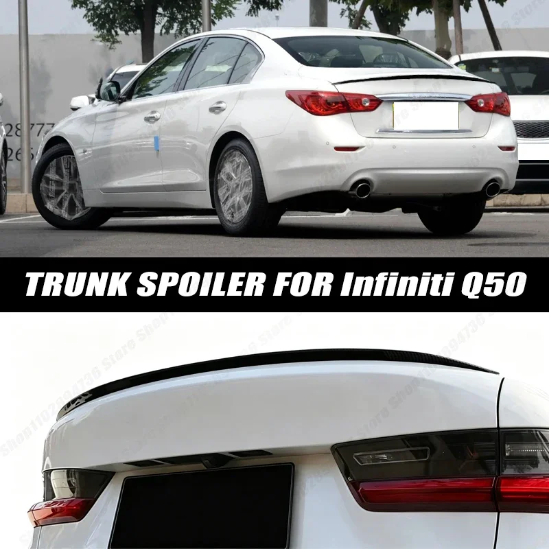 120CM Glossy Black Soft Rubber Universal Rear Trunk Spoiler 5D Carbon Look Tail Wing Fit For Infiniti Q50 Sedan Car Accessories