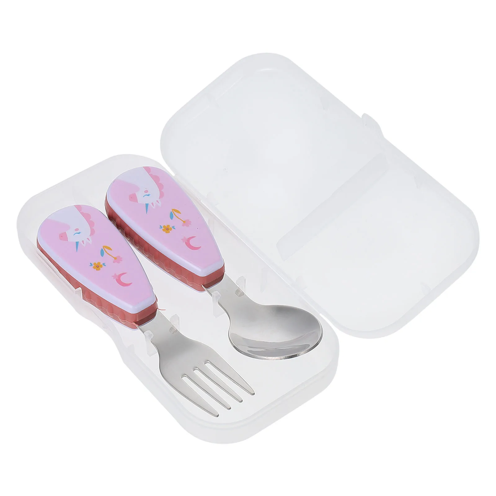 

1 set Baby Eating Spoon 304 Stainless Steel Toddler Spoons Plastic Cartoon Design Dinning Utensils Set Baby Tableware