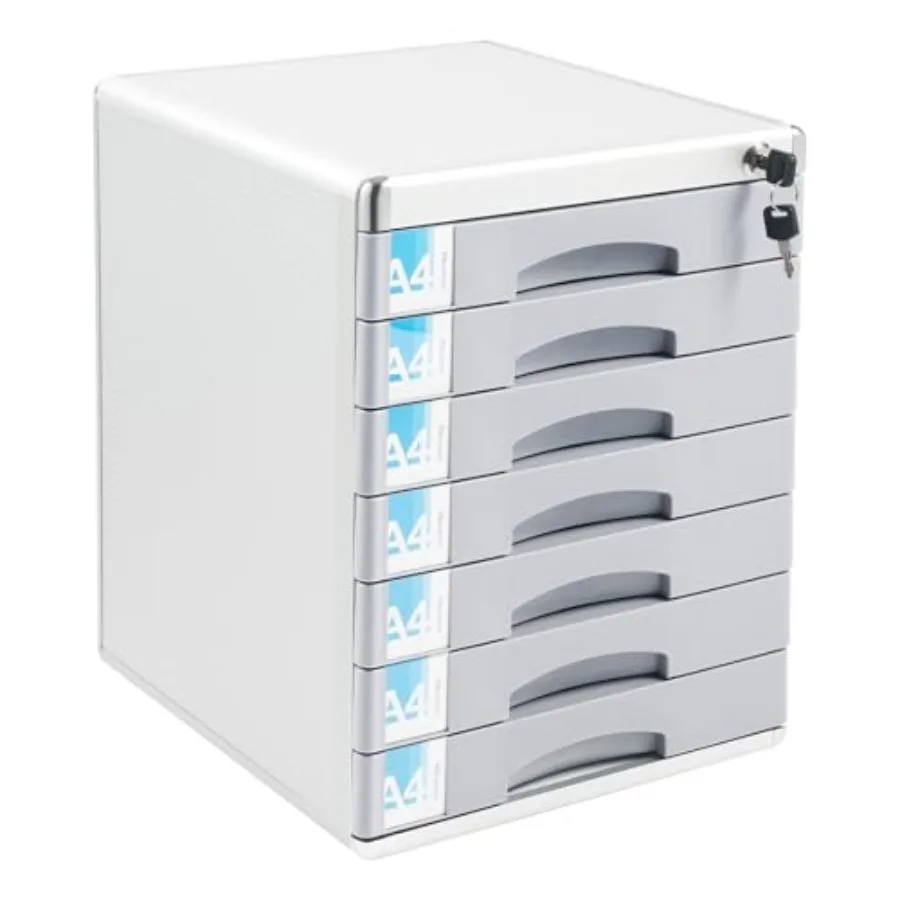 

Desk Organizer with 7 Drawers Documents Organizer with Lock Office Supplies Desktop Filing Cabinet A4 File Storage Holder Stack