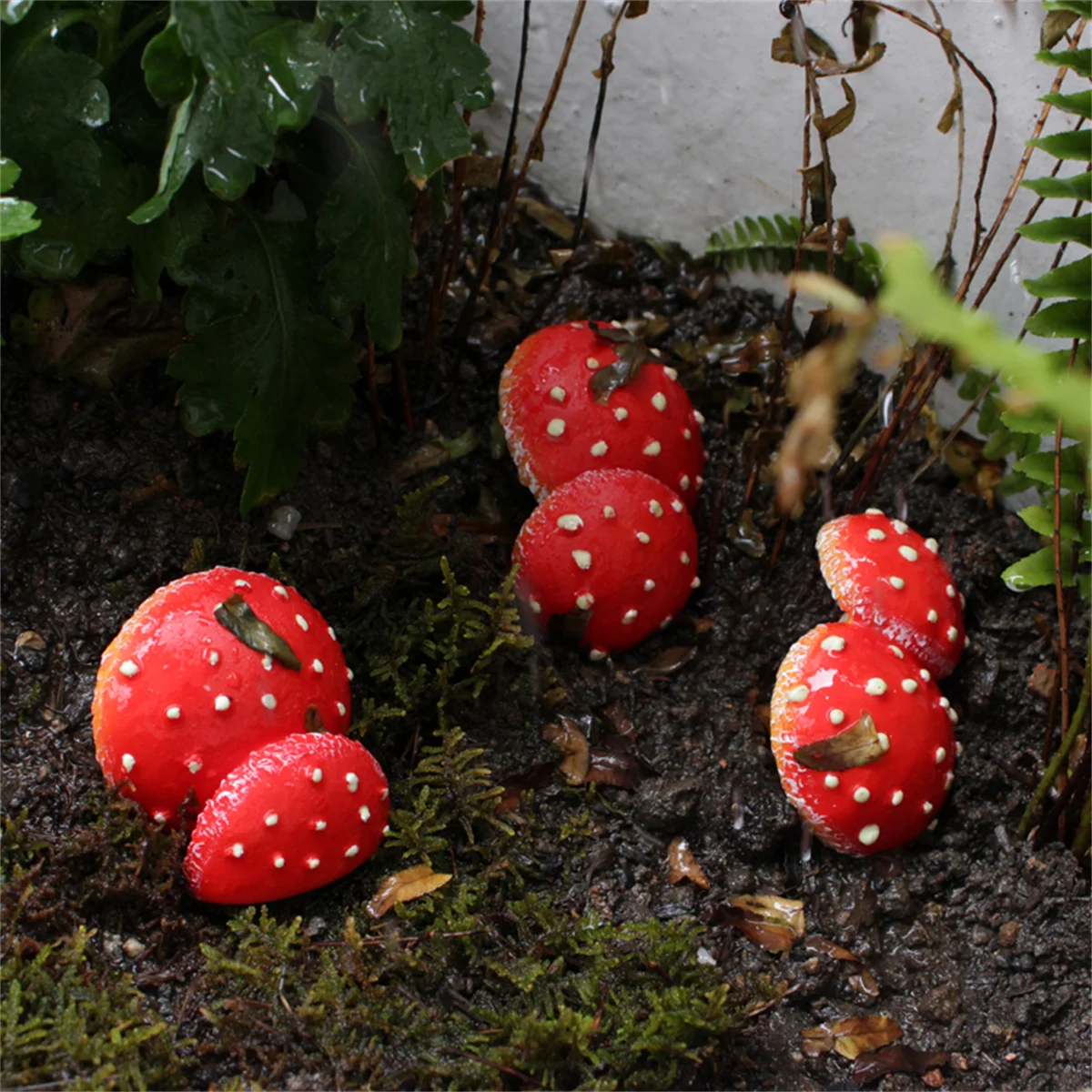 3 Stück/Harz Pilz-Gartendekorationsstatue – Garten im Freien – Baumdekoration – Nachtbeleuchtungsstatue – niedliche Pflanzenstatue