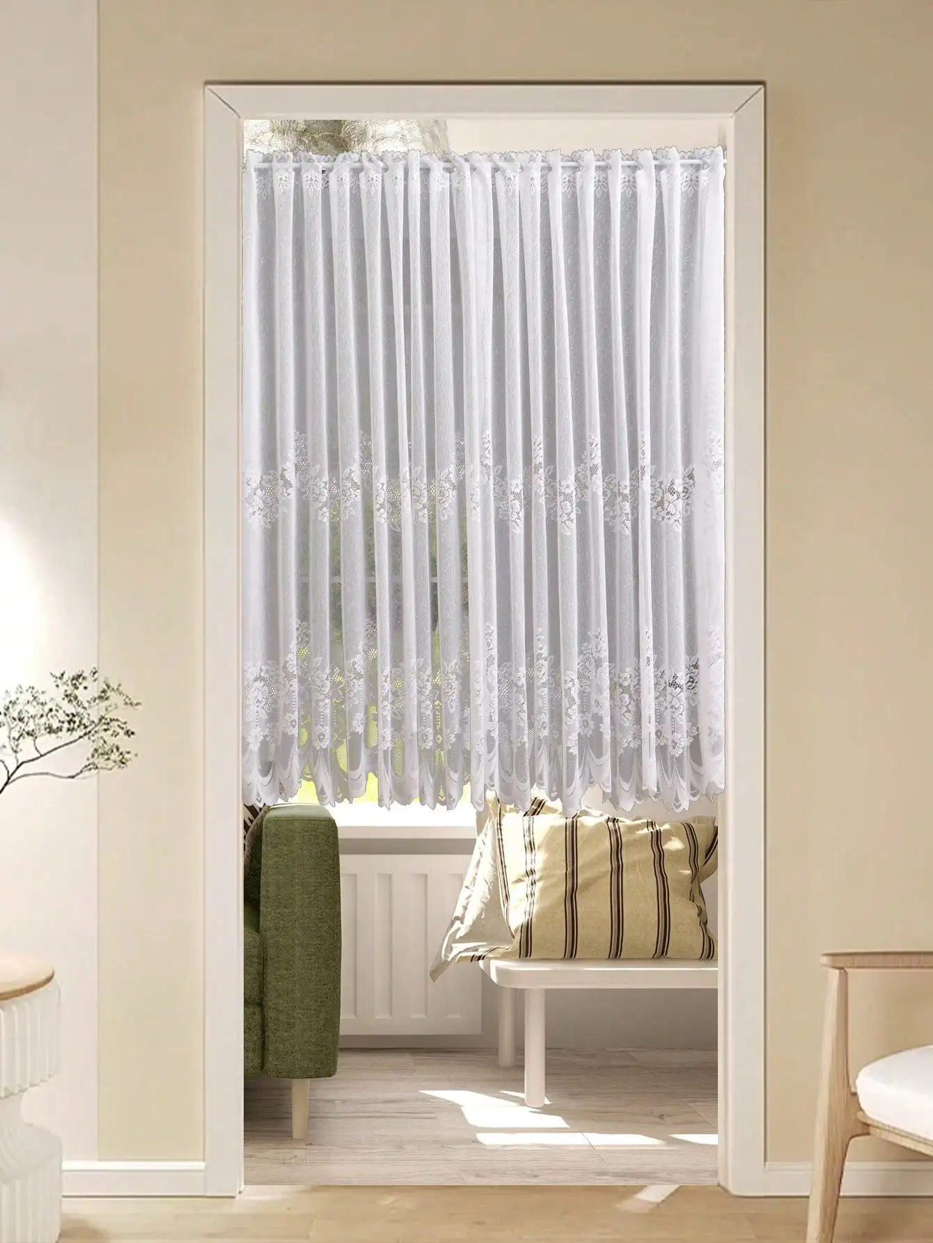 

Rod Pocket Sheer Voile Window Curtain Tiers Ivory 1 Panels 84 Inch Long for Kitchen Bedroom Children Living Room Ramadan