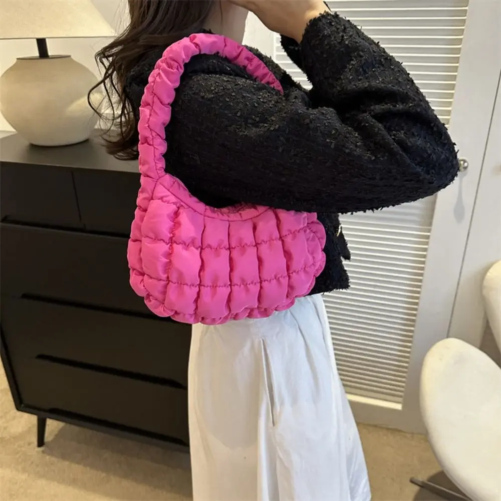 Lattice Bubble Shoulder Bag Casual Fold Korean Style Fold Cloud Handbag Mini Tote Bag Plaid Girls