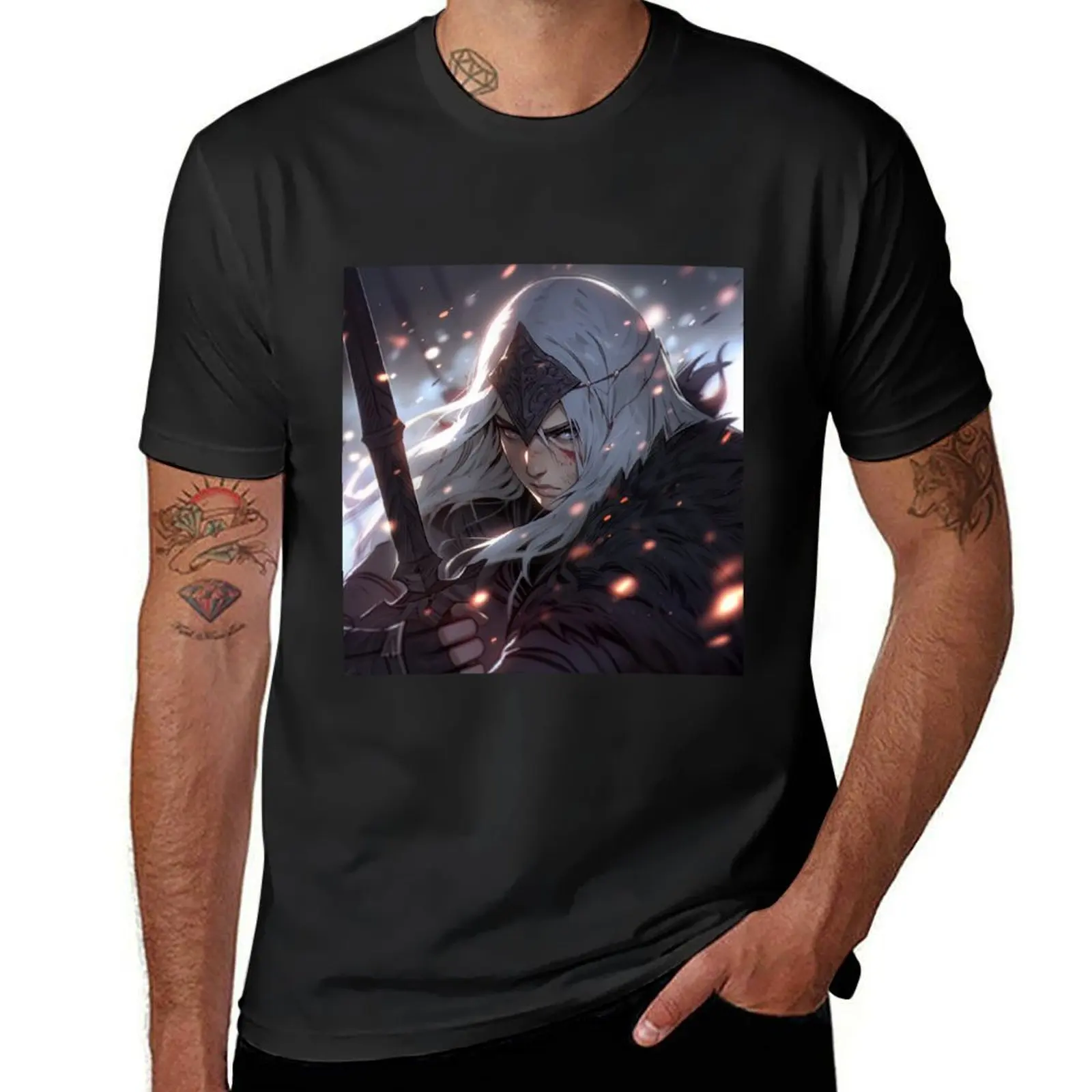 Fantasy White Haired Elven Warrior Anime Girl T-Shirt plus size tops blacks oversized sublime oversized t shirt men