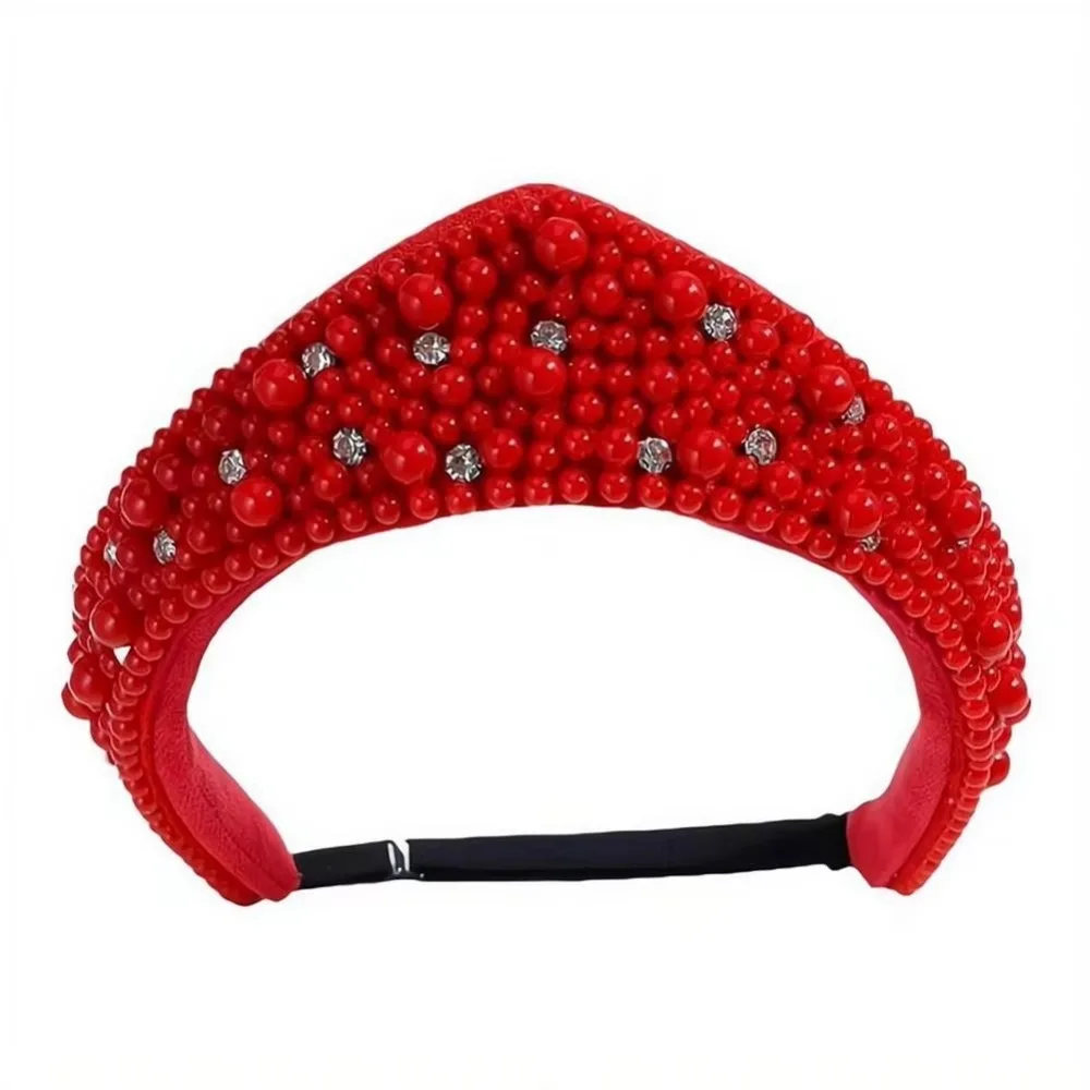 Elastic Straps Pearl Headband Faux Pearls Triangle Shape Bridal Hair Hoop Rhinestone Elegant Rhinestone Hair Band Formal Event