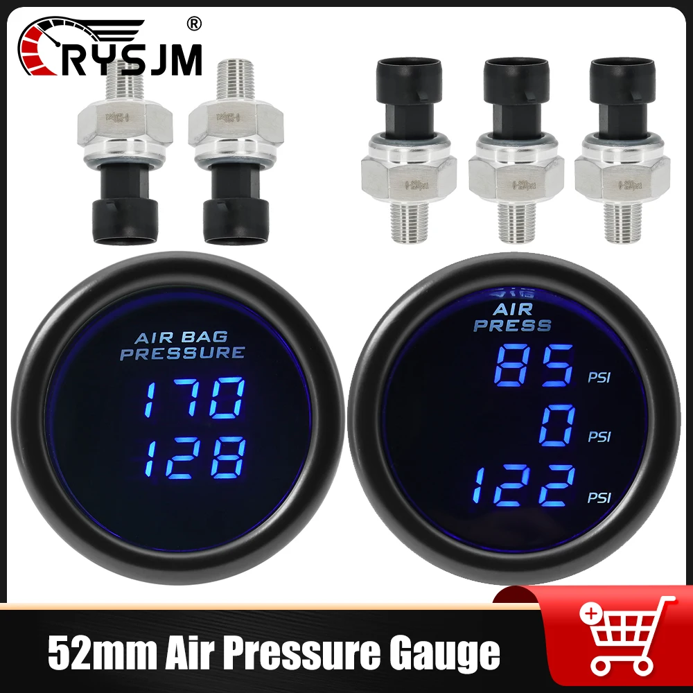 شاشة مزدوجة وشاشة ثلاثية 0-220PSI مقياس ضغط الهواء مقياس تعليق الهواء كيس الهواء اضغط مع 3 قطعة أو 2 قطعة أجهزة استشعار 1/8NPT