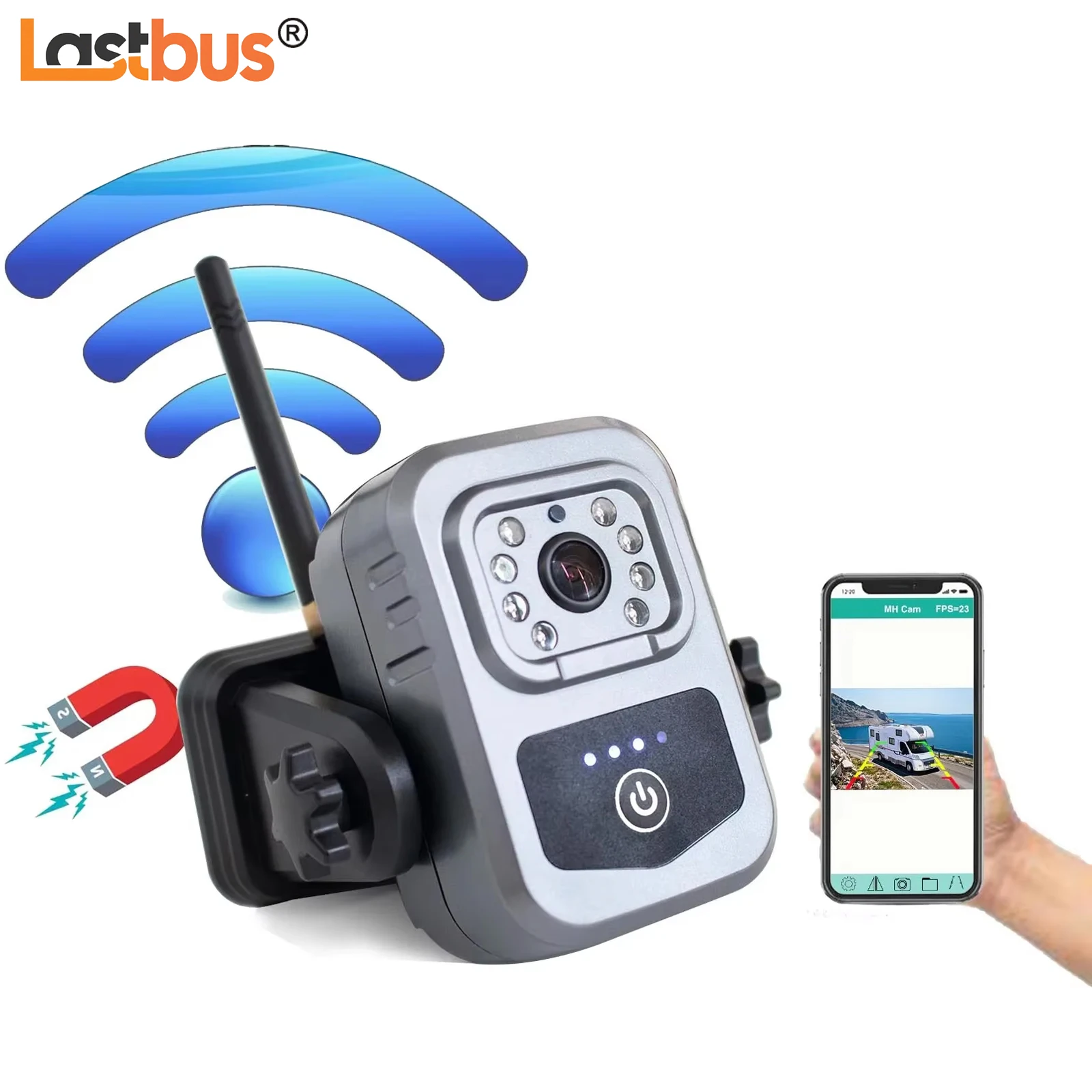 

Lastbus WiFi Reversing Rear View Backup Camera Magnetic Base Rechargeable Battery Powered For IOS Android Cellphone / Caravan