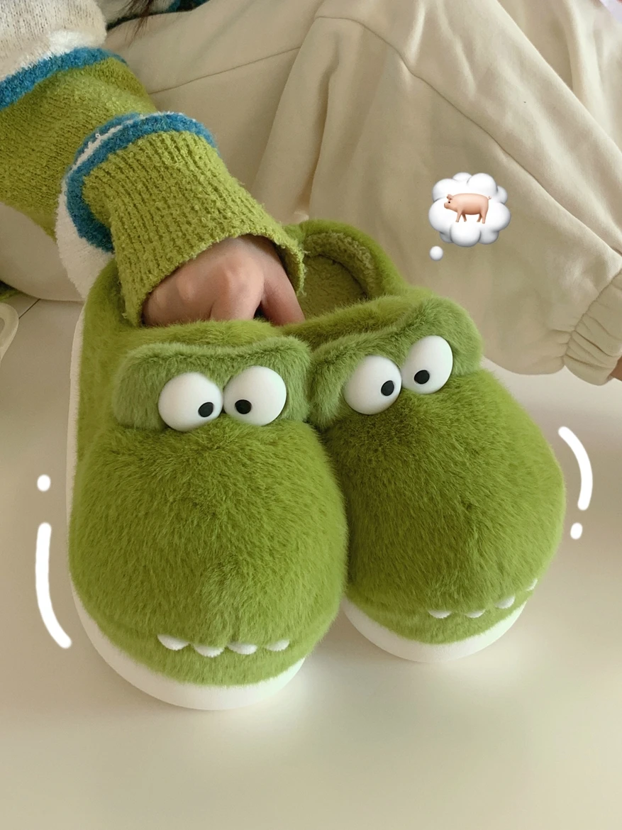 Couple Lovely Crocodile Cotton Slippers Women Winter 2023 New Baby Boys’ Girls‘ Warm Thick Sole Slipper Frog Home Shoes For Men