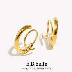 E.B.belle Simple Double Layer Cord Hoop Earrings Waterproof 316L Stainless Steel Earrings for Women 18K Gold Plated Jewelry