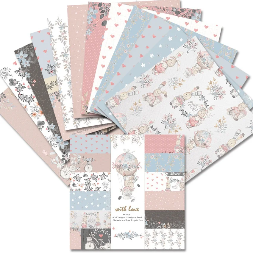 24 Sheets Cartoon Rabbit Craft Paper Pads Cutting Dies Art Background Origami Scrapbooking Card Making